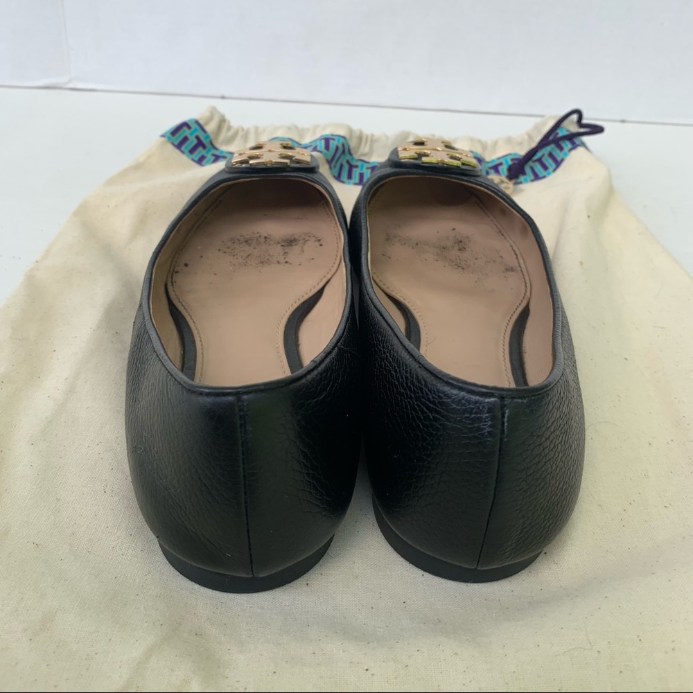 Tory Burch Claire Black & Gold Ballerina Flats 7 - Picture 9 of 13